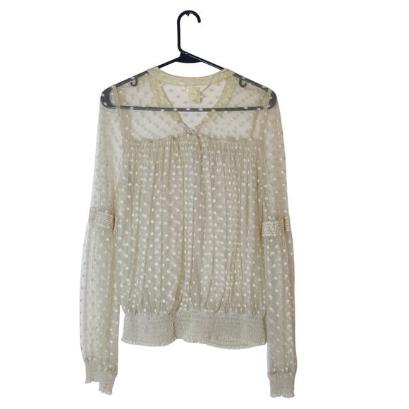 Denim & Supply Sheer Cream Mesh Polka Dot Romantic Victorian Fairy Blouse Small - Picture 2 of 10